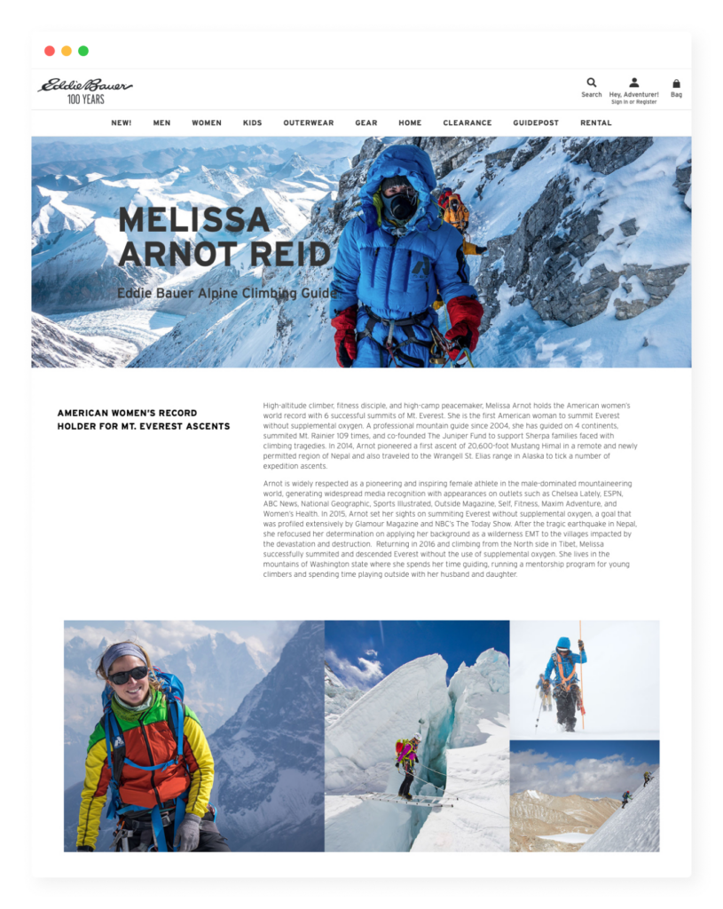 mockup of climbing guide profile page