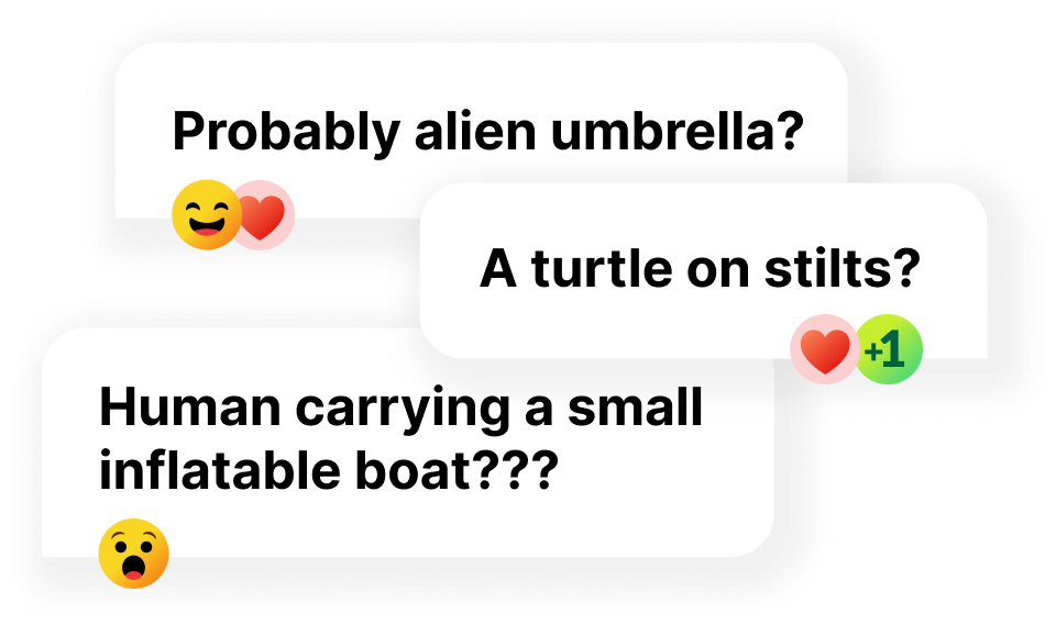 Nextdoor comments. Probably alien umbrella? A turtle on stilts? Human carrying a small inflatable boat???