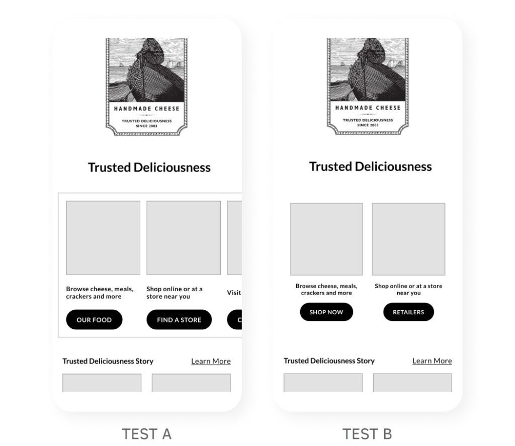 example of test A and Test B UX designs