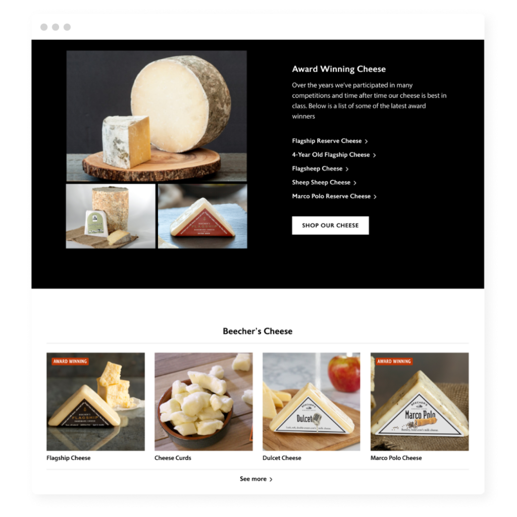 design mockup of Our Food webpage